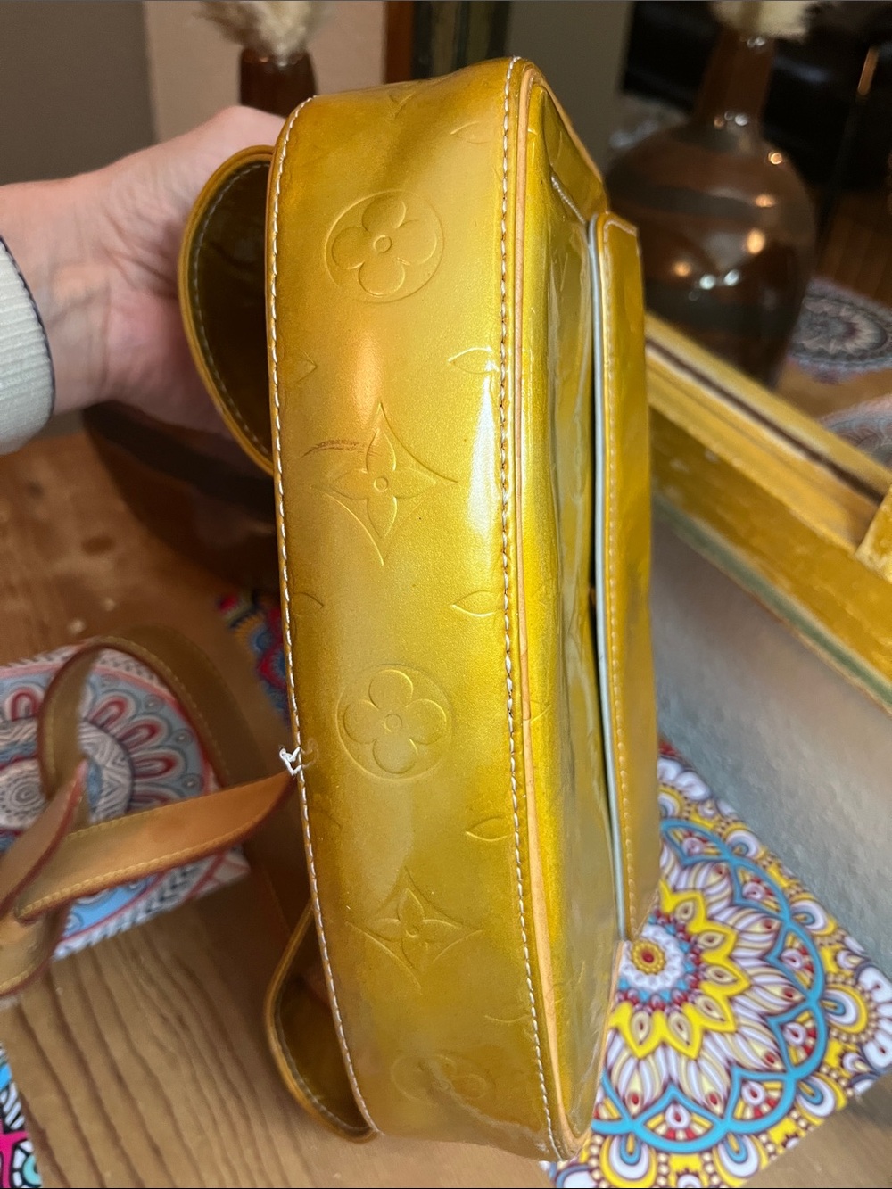 Louis Vuitton Yellow Vernis Monogram Crossbody Bag with Natural Leather Strap - Picture 7 of 13